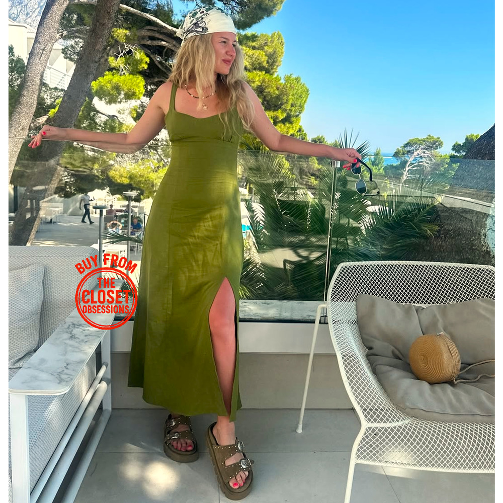 ZARA Green Linen Blend Front Slit Midi Dress NWT | Sizes M & L - Picture 11 of 16